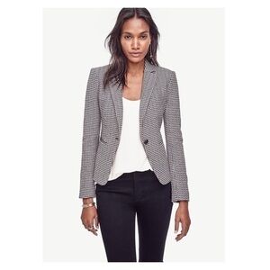 Ann Taylor black off white herringbone knit fitted blazer jacket 6